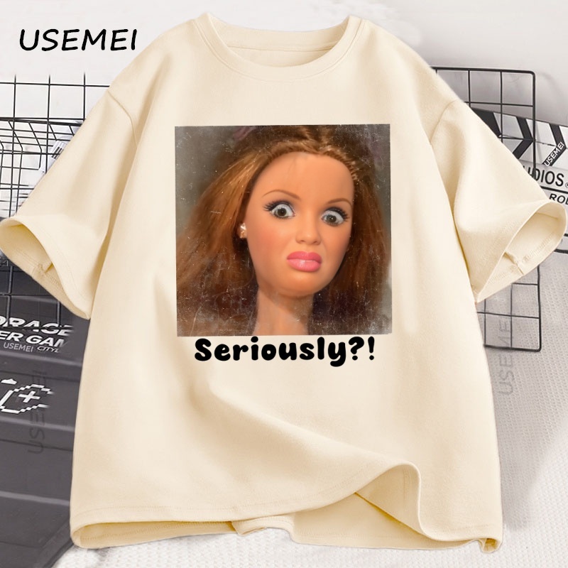 Seriously Disgusted Doll Face T-shirt Men Women Funny Weird Y2K Tee Trendy Cotton Short Sleeve Printed Tshirt Streetwear Tees