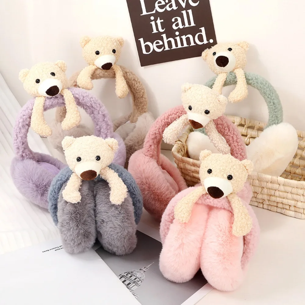

Autumn Multi Color Stuffed For Children Unisex Warm Cute Bear Shape Earwarmer Cartoon Earmuff Female Ear Flap