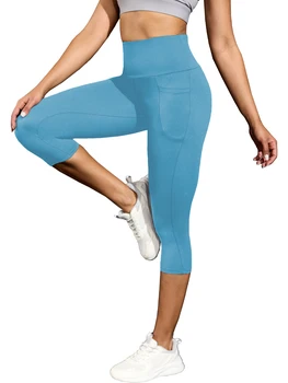 High Waisted capri pants For Women With Pockets Tummy Control No See Through Workout Running Yoga Athletic Push Up Gym Leggings 1