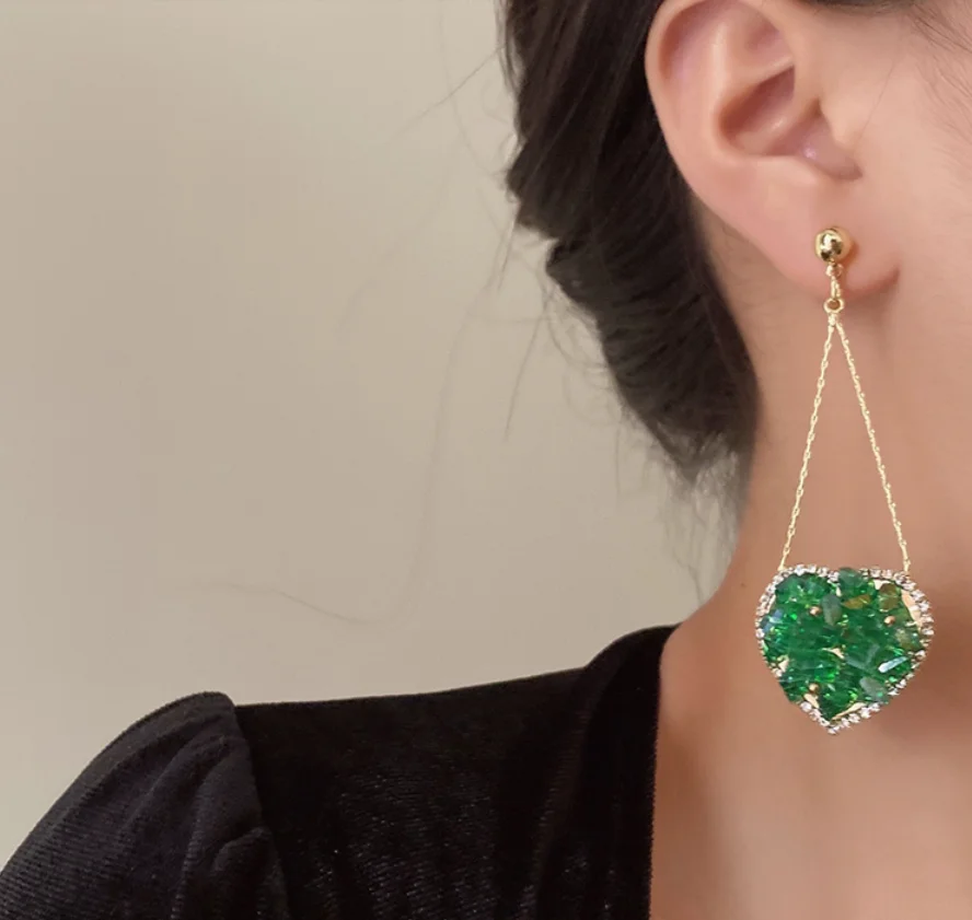 2022 new trend S925 silver needle copper green heart crystal alloy Earrings for women Fashion Jewelry