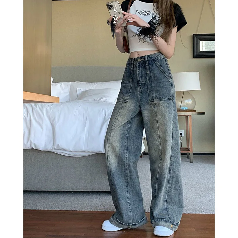 

Wide Leg Jeans Baggy High Waist Cargo Pants Women Korea Street Wear Newjeans Urban Y2k Clothes 2000s Streetwear 90s Jean Large