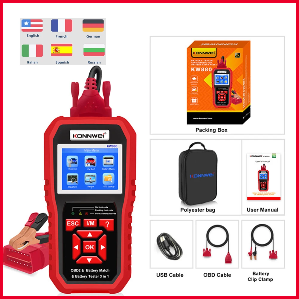 

KW880 6V-12V Car Battery Tester OBDII Diagnostic Fault Scanner Universal Motorcycle Battery Test