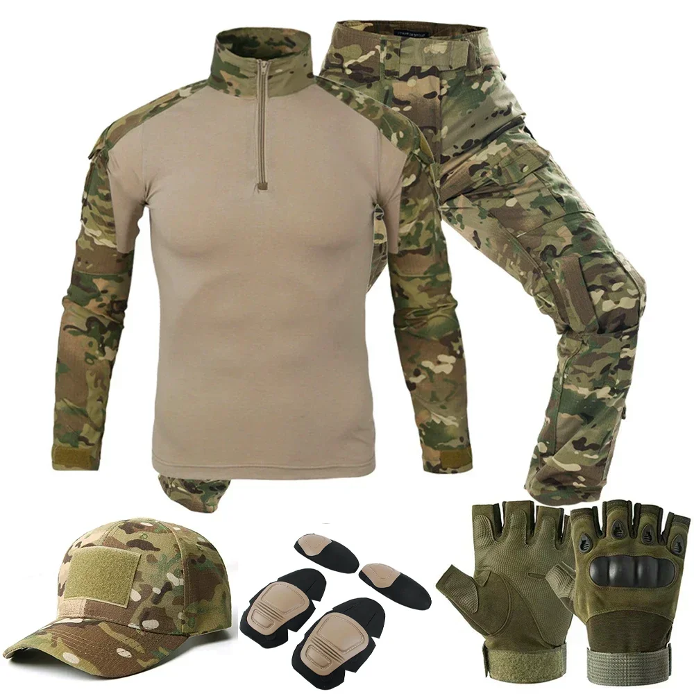 Men Tactical Suits Outdoor Airsoft Paintball Clothing Uniform Shooting Field Combat Shirt Camouflage Shirt Cargo Knee Pads Pants 6
