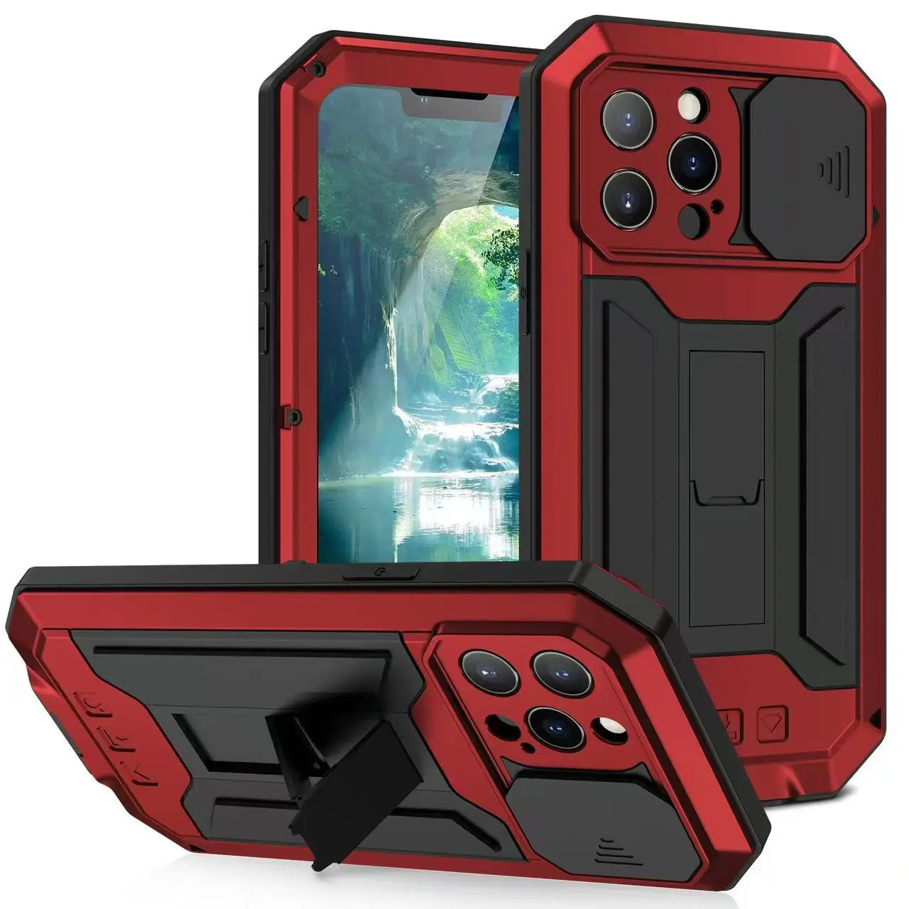 Rugged Metal Case with Slide Camera Cover & Built-in Screen Protector