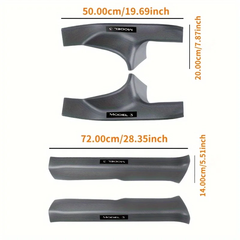 For Tesla Model 3 Front and Rear Row Inner Door Sill Strip Protection Accessories Waterproof Stain-Resistant Carbon Fiber