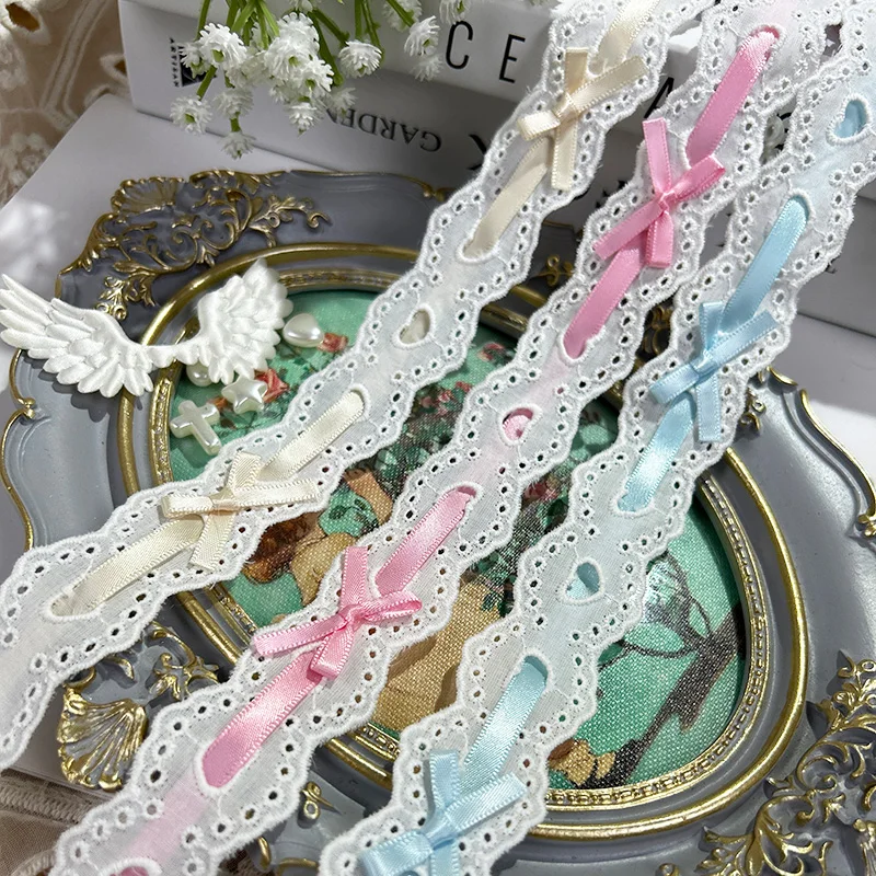 1yard Bow Pleated Lace Lolita DIY Wear Ribbon Lace Trims Baby Clothes Skirt Hem Clothing Garment Handmade Materials Wide 3cm
