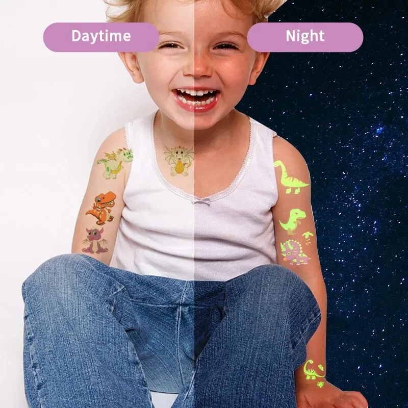 Carton Lumious Tatoo Kids Play Temporary Tatoo Sticker for Childrens Body Art Mermaid Sticker Glow Paste on Face Arm tattoo sticker 15 Sheets