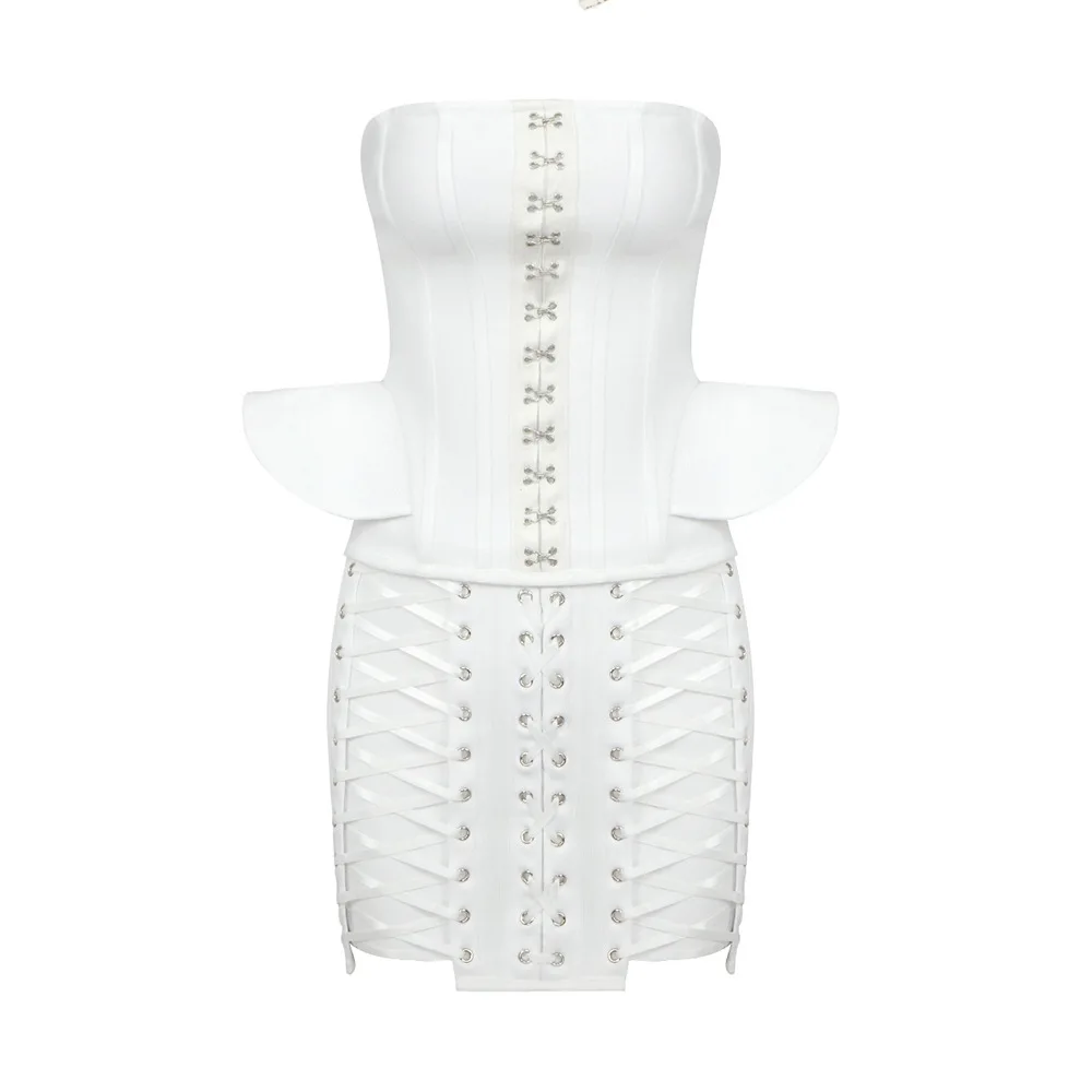 

Women Dress Fashionable Strapless Back Zipper Skirt Two-Piece Set