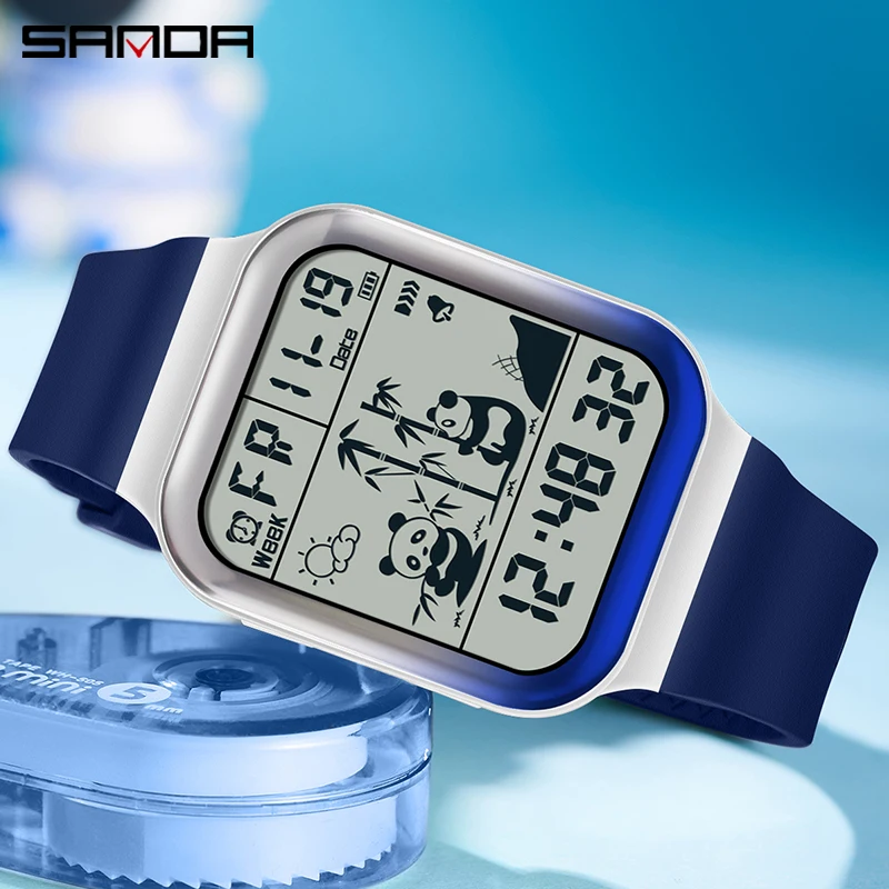 SANDA Casual Fashion Multifunctional Electronic Watches Square Dial Design Men Watch Luminous HD LED Digital Analog Watch Reloj