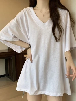 Loose V-Ne ort Sve T-irt Women Summer Design plus Size Casual Slimming Lazy Sle Mid-Length Fat MM Women's Top 1