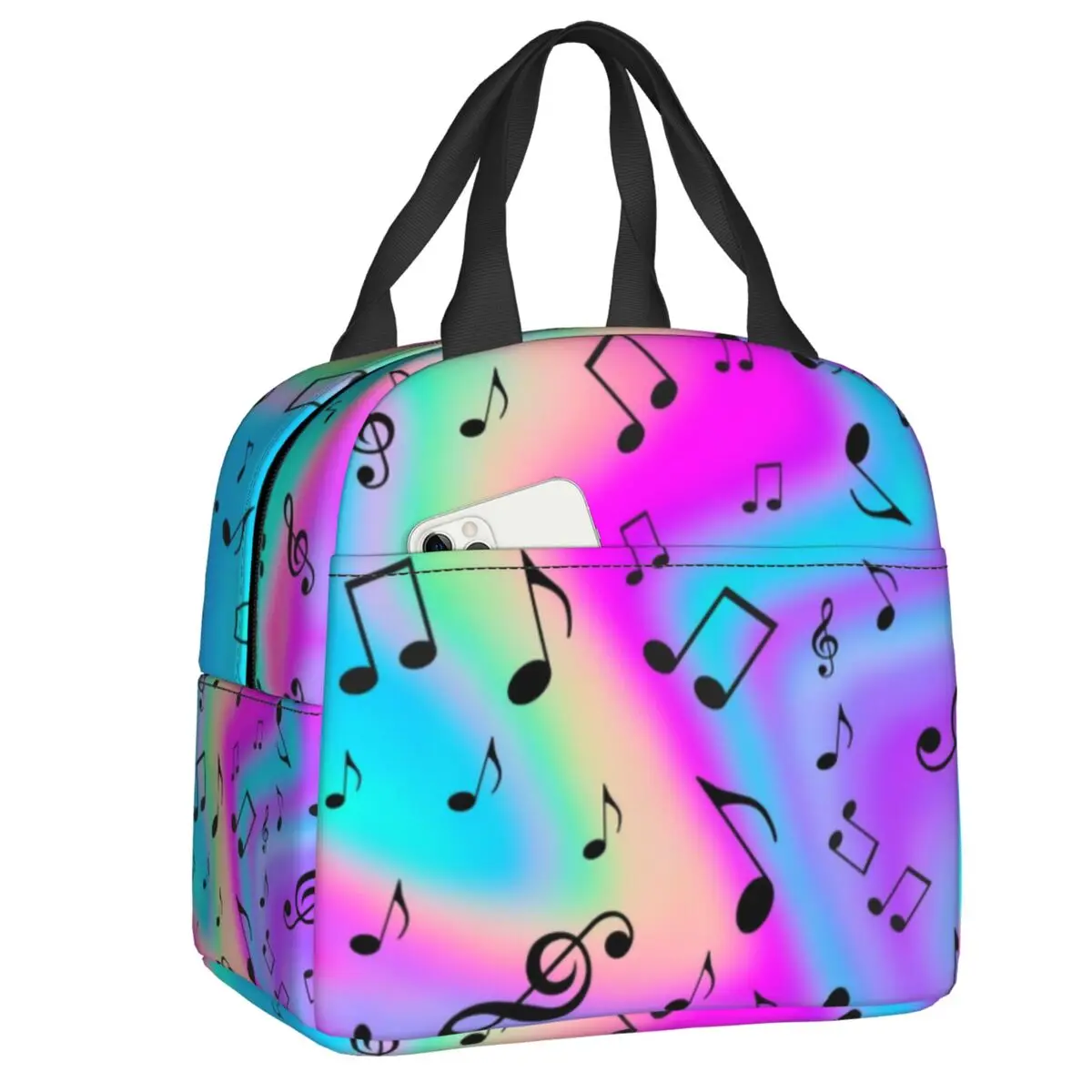 

Drunk On Music Notes Insulated Lunch Bag for Women Waterproof Musician Guitar Cooler Thermal Bento Box Office Picnic Travel