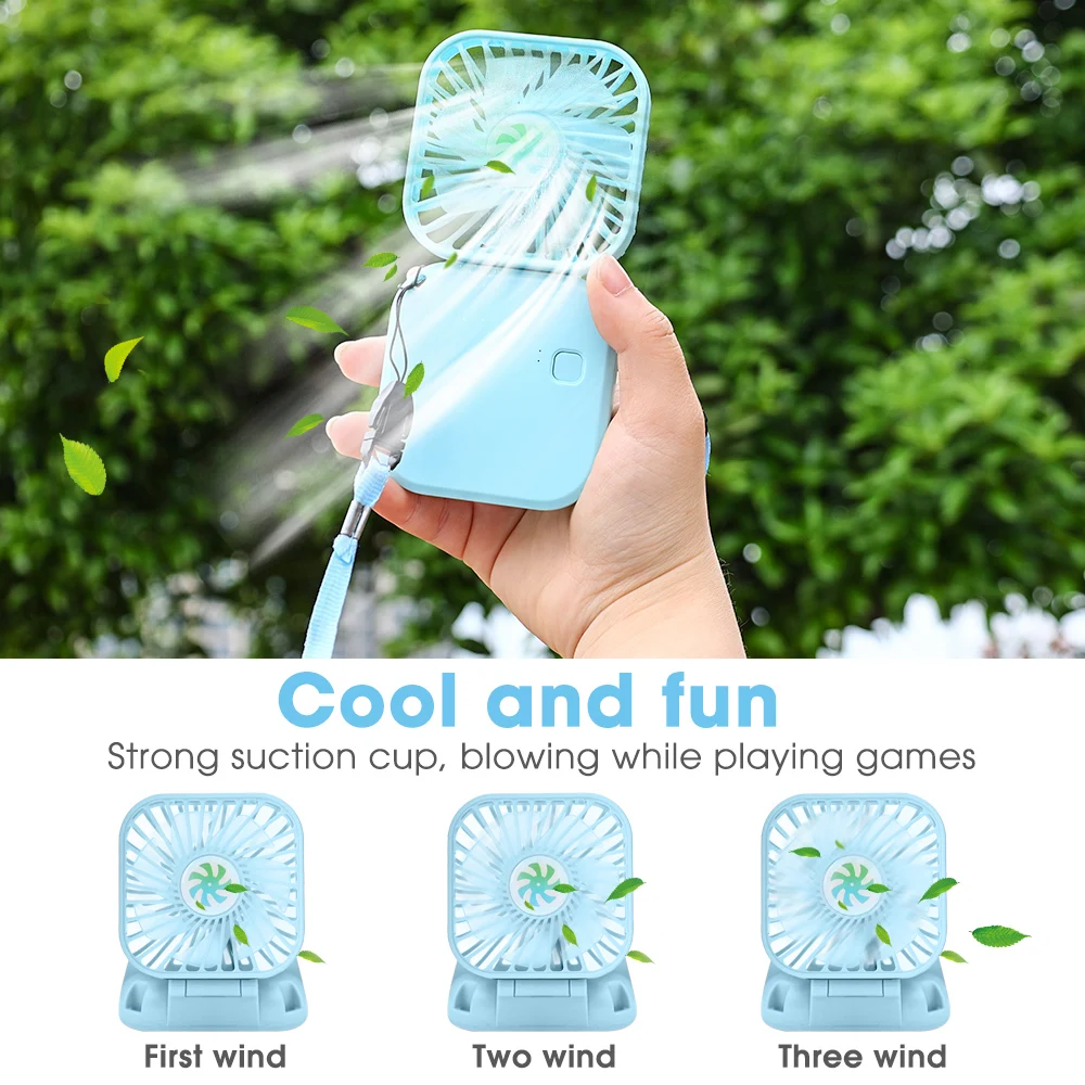Portable USB Fan Mini Air Cooler Summer Fashion 3 Mode Fan Rechargeable Office Home Outdoor Hanging Neck Handheld Desk