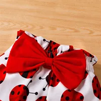 PatPat 3pcs Baby Girl Clothes New Born Overalls Newborn Baby Stuff Infant Long-sleeve Ladybug Romper Bowknot Headband Set 6