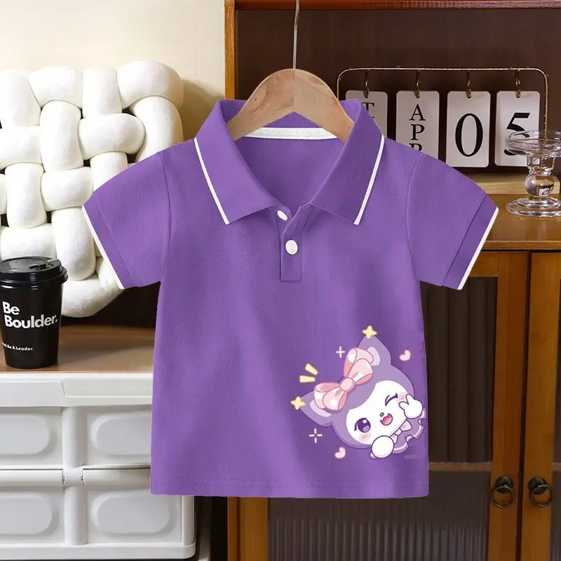 

New My Melody Kawaii Anime Shirt Short-Sleeved Ins Cute Sanrio Cartoon Kuromi Students Shirt Fashion Clothing Gifts for Kids