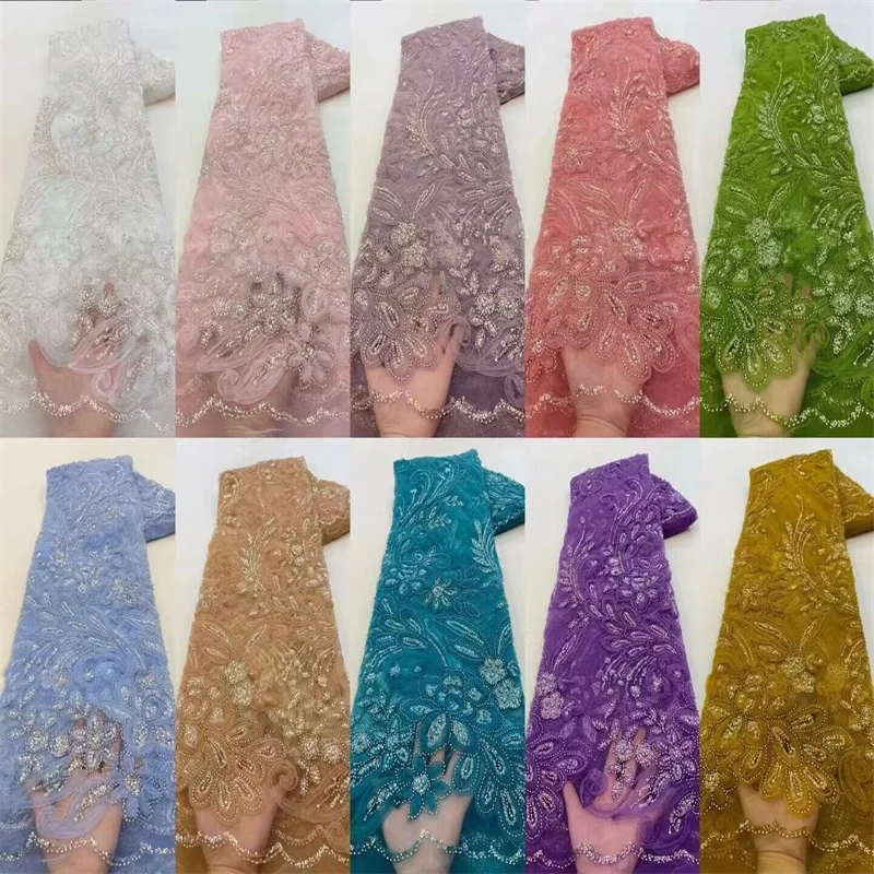 

Шифоновая кружевная ткань с блестками и бисером, высокое качество, новейшее Африканское кружево, 2019 ткань для вечернего платья