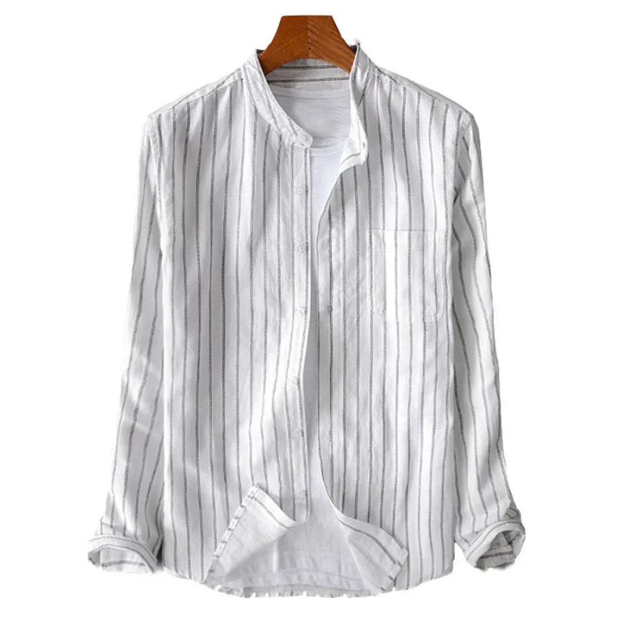 Plus Size 4XL 5XL Cotton Line Shirts Men Casual Multicolor Striped Long Sleeve Fashion T Shirts