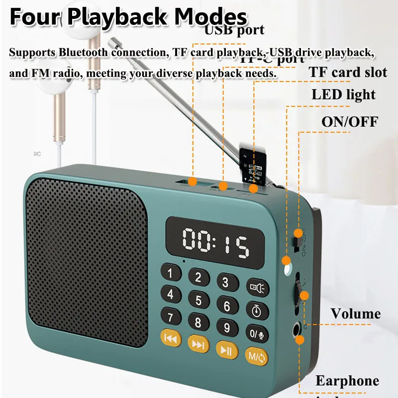 Mini Portable DSP Radio LED Display Radios Receiver Rechargeable Bluetooth Speaker Music Box Support Recording TF USB Sleep Time