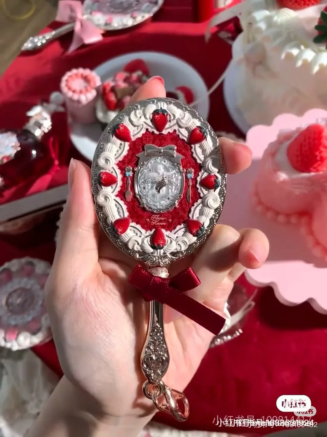 Makeup Mirror Magnifying Mirror Hand Holding Mirror Flower Know Strawberry Cupitt Mini Mirror Red Mirror Balm Pendant