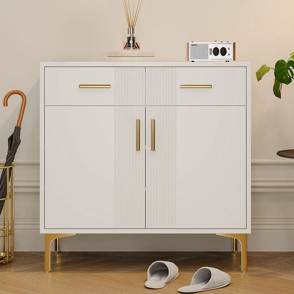 Modern sideboard dresser with 2 doors and 2 drawer storage s wardrobe with metal handles and metal feet
