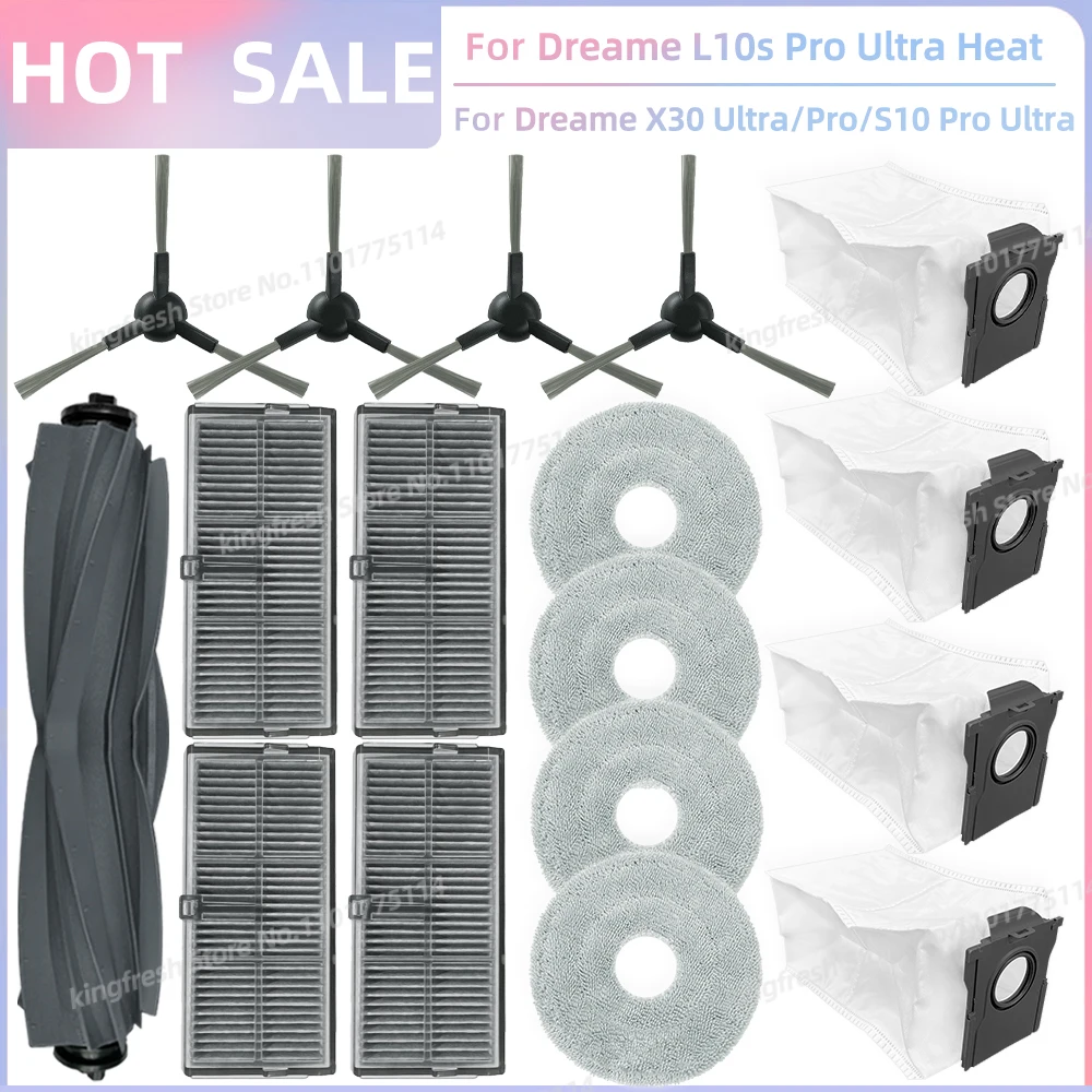 Lot De 21 Accessoires Pour Dreame L10s Pro Ultra Heat/L10s Ultra Gen 2/X30 Ultra/Mova E30 Ultra, 1 Brosse Principale, 4 Filtres Hepa, 6 Sacs à Poussière, 6 Lingettes, 4 Brosses Latérales