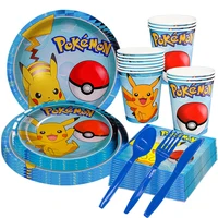 New pokemon birthday party pikachu decoration Balloon Disposable Tableware Tablecloth Straws Cup Plates Baby Shower Supplies Toy 1
