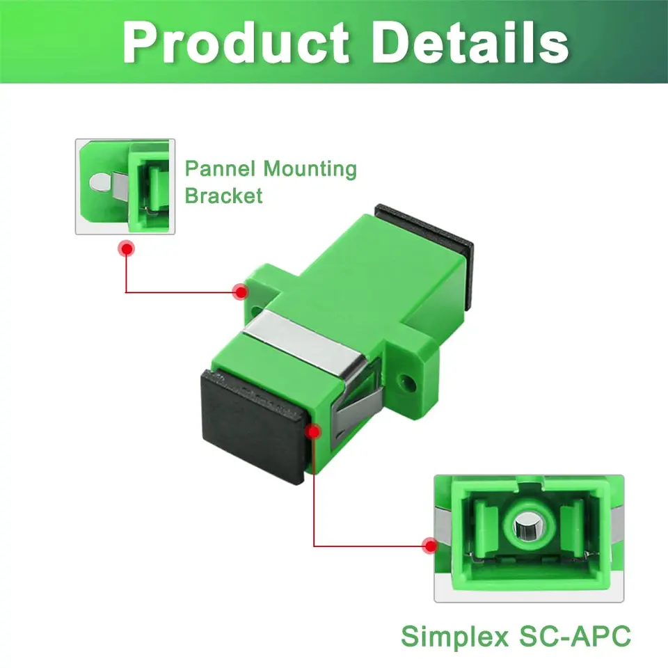 Fiber Optic Adapter Simplex SM SC/APC Adapter Green Color With Flange...