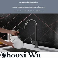 ก๊อกน้ำห้องครัวทองเหลืองสีเทาหรูหรา พร้อมหน้าจอดิจิตอล ดีไซน์แบบดึงออกได้ หัวน้ำแบบน้ำตก ควบคุมน้ำร้อน-น้ำเย็นแบบมือจับเดี่ยว 4