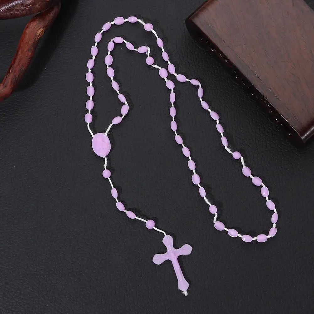 Multicolor Rosaries Dark Plastic Rosary Beads Bright Necklace Luminous Cross Necklace Catholicism Prayer Jewelry 1Pc women necklace,men necklace