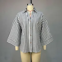 Femmes haut chemisiers chemise col rabattu manches longues hauts rayé Y2k Streetwear élégant épissure chemises décontracté travail ample automne 3