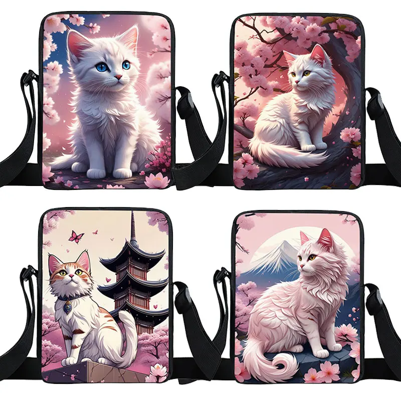 

Cute Japan Cherry Blossom Cat Crossbody Bags Cartoon Animal Women Shoulder Bag Student Bookbags Key Money Phone Holder Gift