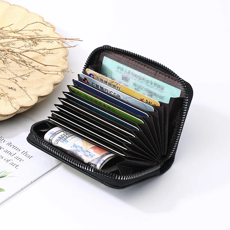 PU Leather Men Women Card Holder Small Zipper Wallet Solid Coin Purse Accordion Design Rfid ID Business Credit Card Bags