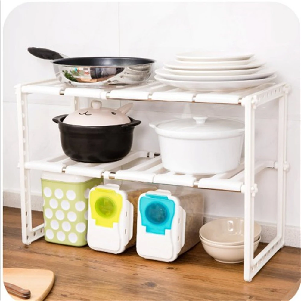 

Kitchen Shelf Organiser Floor Type Adjustable Extendable Double Layer Dishes Storage Rack Under Sink Multifunction Shelf