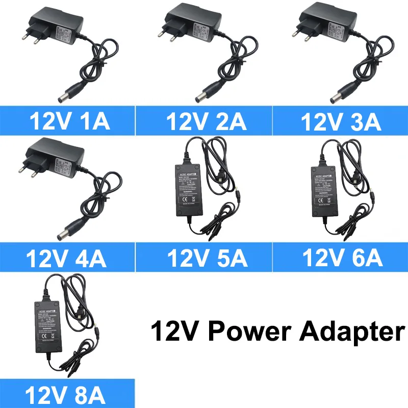 AC 110-240V DC 12V 1A 2A 3A 4A 5A 6A 8A adaptateur d'alimentation universel adaptateur de chargeur EU US UK AU pour bandes lumineuses LED