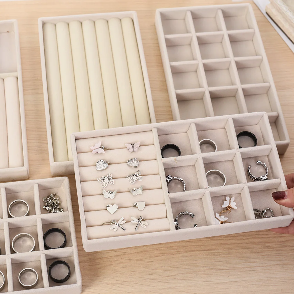 Velvet Jewelry Display Tray Case Stackable Exquisite Jewellery Holder Portable Ring Earrings Necklace Organizer Box Hot Sales