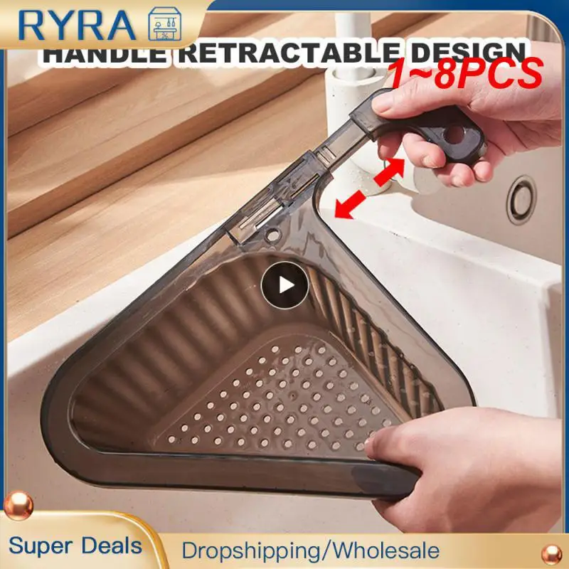 

1~8PCS Kitchen Triangular Sink Strainer Drain Storage Tool Basket Suction Cup Sink Filter Rack Tool Fruit Vegetable Drainer