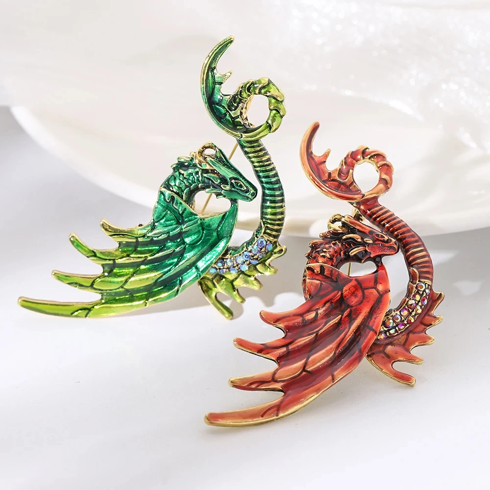 

New Year Gift Women Brooch 2-Color Dragon Lapel Pins Vintage Enamel Pin Unisex Brooch Luxury Jewelry Costume Accessories Props