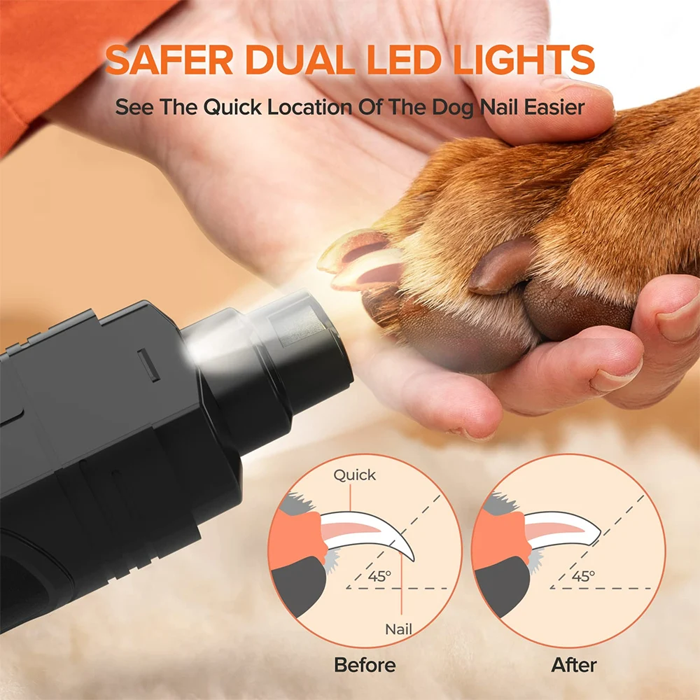 Electric Dog Nail Clipper With LED Light Dog Nail Sharpener Rechargeable Pet Quiet Cat Claw Grooming Tool Pet Clipper