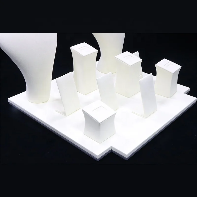 Custom. white 스웨이드 쇼케이스 쥬얼리 윈도우 디스플레이 디자인, 벨벳 쥬얼리 카운터 디스플레이 세트, 스탠드 버스