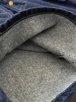 HanOrange Winter Vintage Arc High Waist Wide Leg Jeans Women Thickened Warm Loose Casual Trousers Female Dark Blue - Image 5