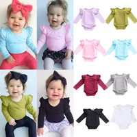 0-24months Baby Girl Long Sleeve Romper Ruffled Casual Bodysuit For Infant Girls Summer Solid White Black Gray Pink Playsuit 1