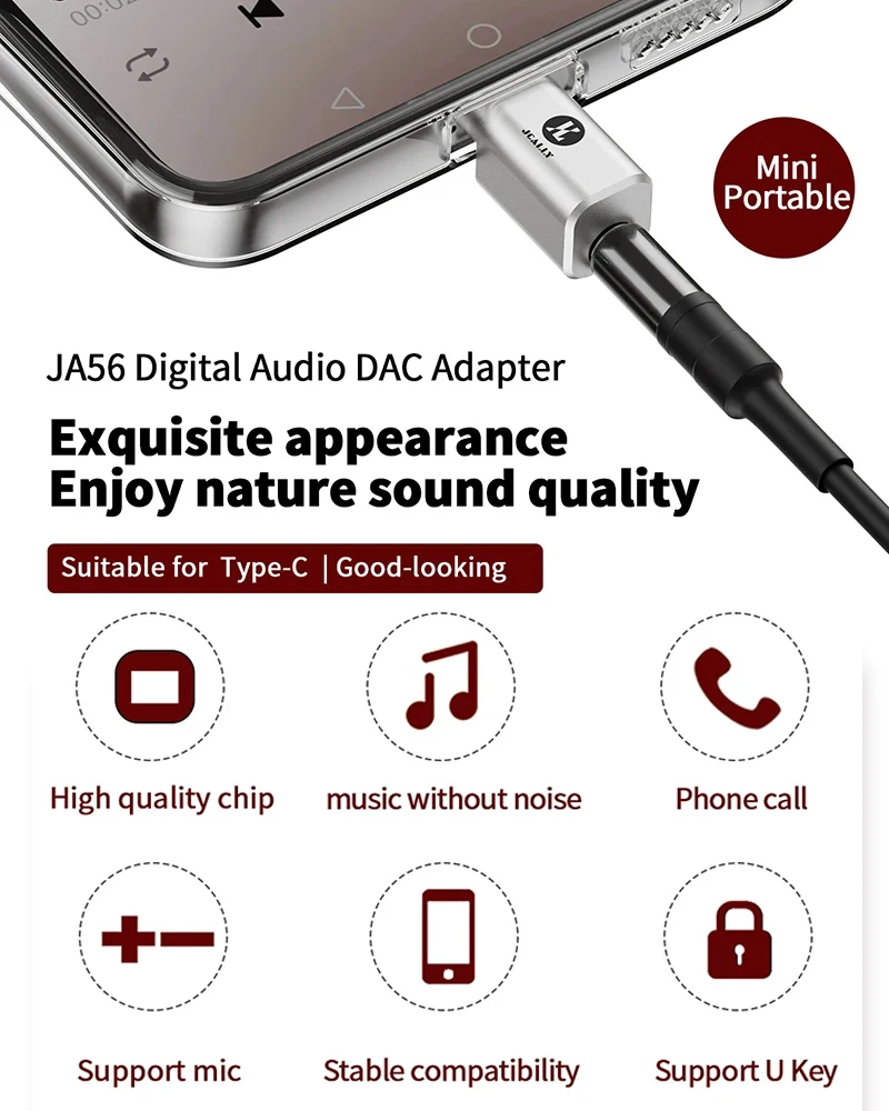 JCALLY JA56 ALC5686 DAC Type-c to 3.5mm HiFi Adaptar Amp DAC Phone Adaptar For iPhone 15 Android 384kHz/32bit Decoding Ear Amp