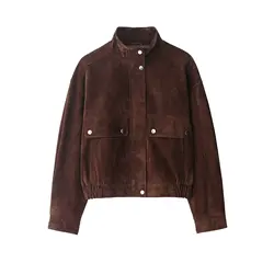 Women's Autumn Street Chic Big Pocket Loose Warm Jacket - S (Brown)