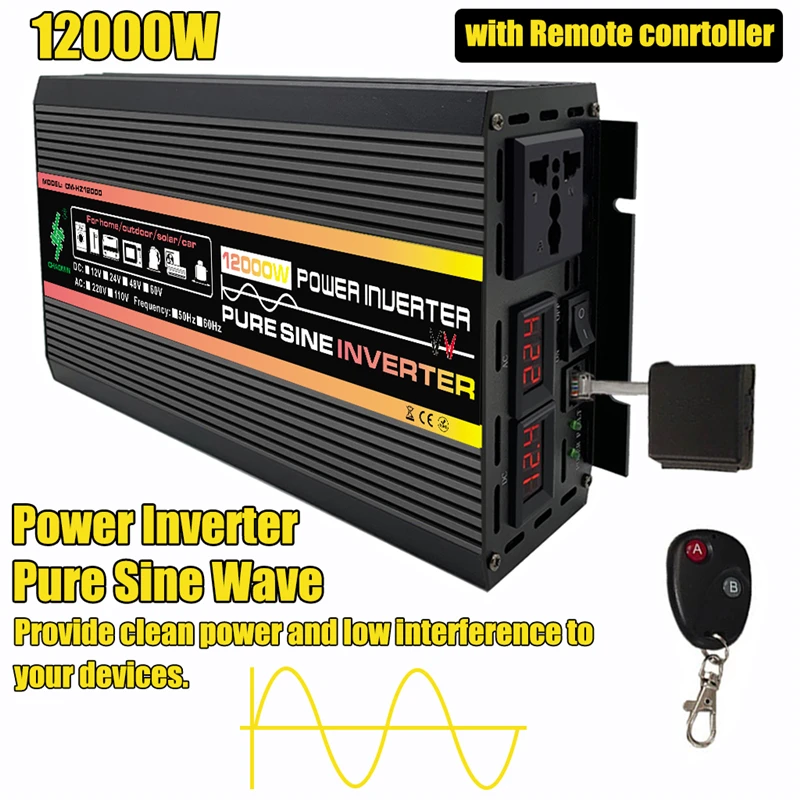

12000W DC12V TO AC 220V Pure Sine Wave Inverter LED Display Car Inverter Converter Voltage Transformer With Remote Controller