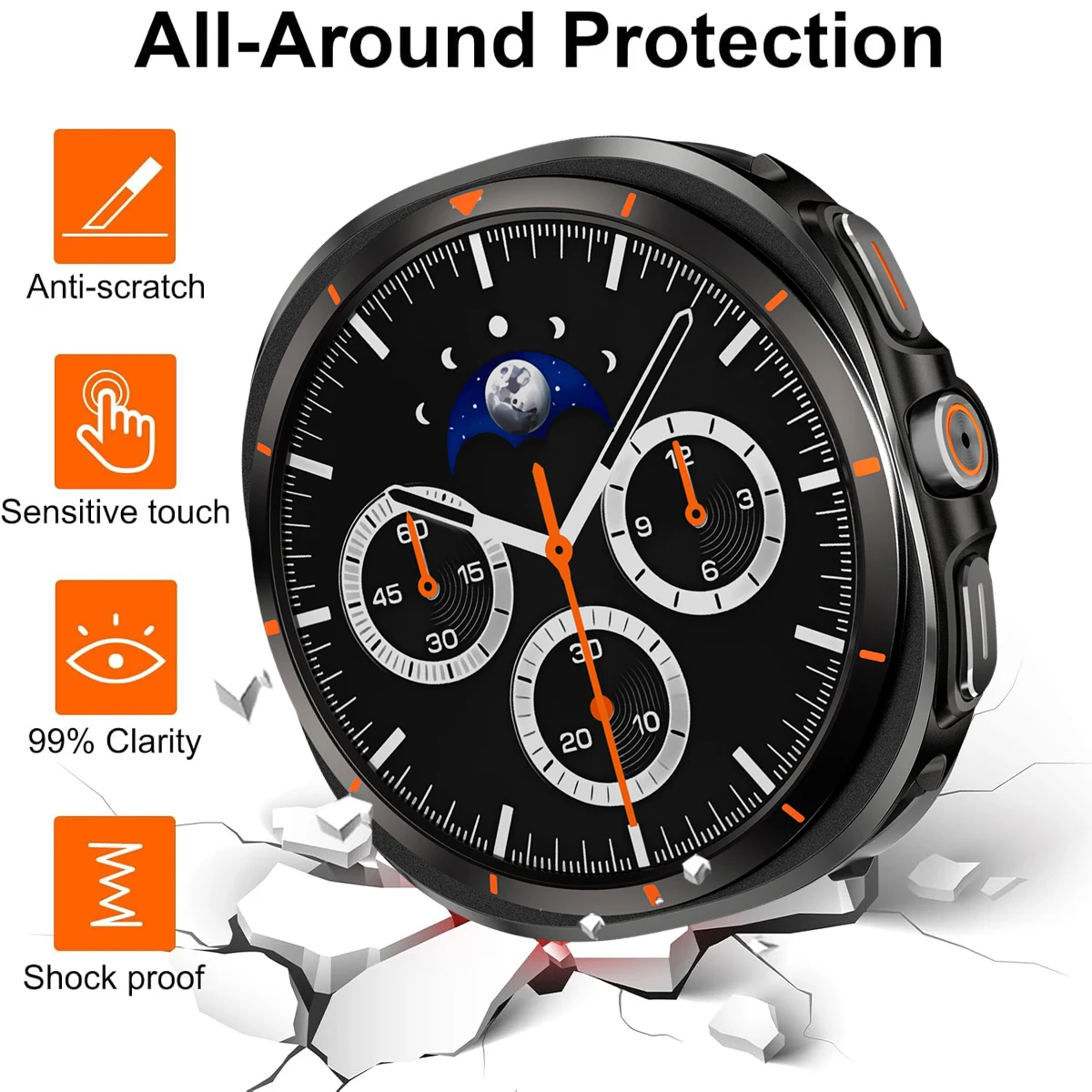 Ultra-Thin Shockproof Rugged Watch Case with Metal Bumper and Back Cover
