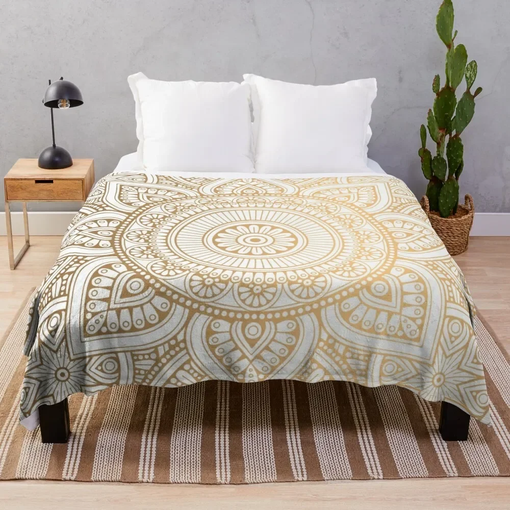 

Gold Mandala Pattern Illustration With White Shimmer Throw Blanket Soft Big Luxury Throw Cute Blankets