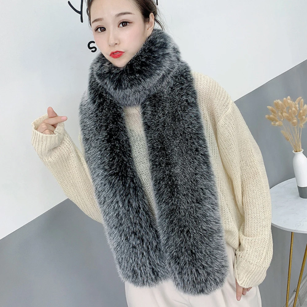 HT4210 Women Winter Scarf Ladies Luxury Faux Fur Collar Scarf Female Thick Warm Shawl Soft Long Fox Fur Muffler Scarf for Women