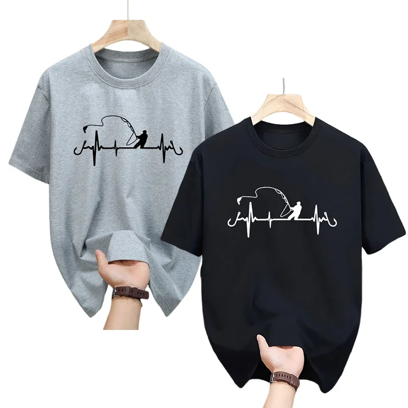 Men Cotton T Shirt Fishing Printed O Neck Casual Tops