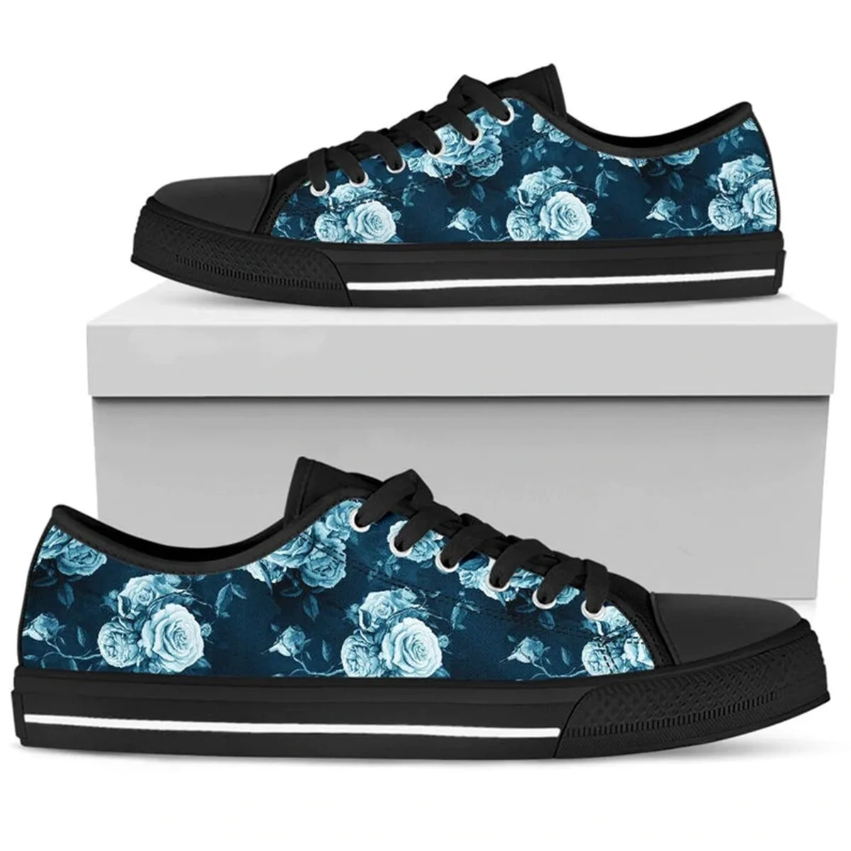 Women Canvas Shoes Low Top Sneakers For Girl Blue Rose Shoes Vulcanized Sneaker Classic Unisex Student Casual Sneakers