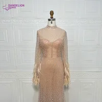 فساتين سهرة مطرزة بأكمام طويلة ورقبة عالية وزفاف عربي أنيق فساتين حفلات رسمية ريش دبي عارية فاخرة 1