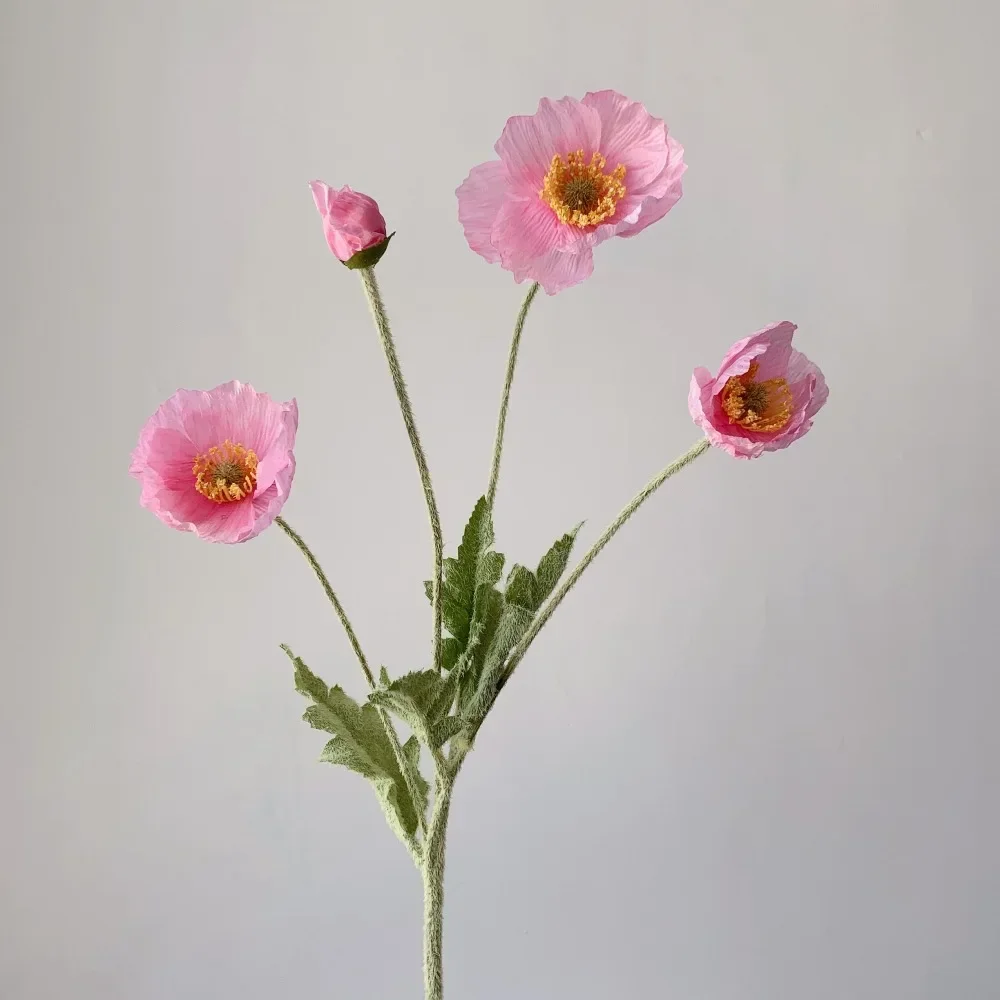 Artificiale realistico di seta papavero rosa grande testa di fiore decorazione per feste a casa petali soffici a strati Display da pavimento fiori finti